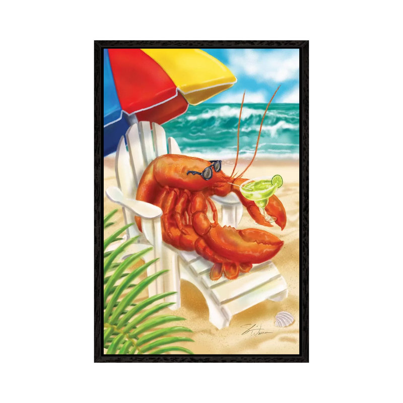 Beach Friends - Lobster by Shari Warren - Print on Canvas, Black Framed, 66.04cm H x 45.72cm W x 3.81cm D