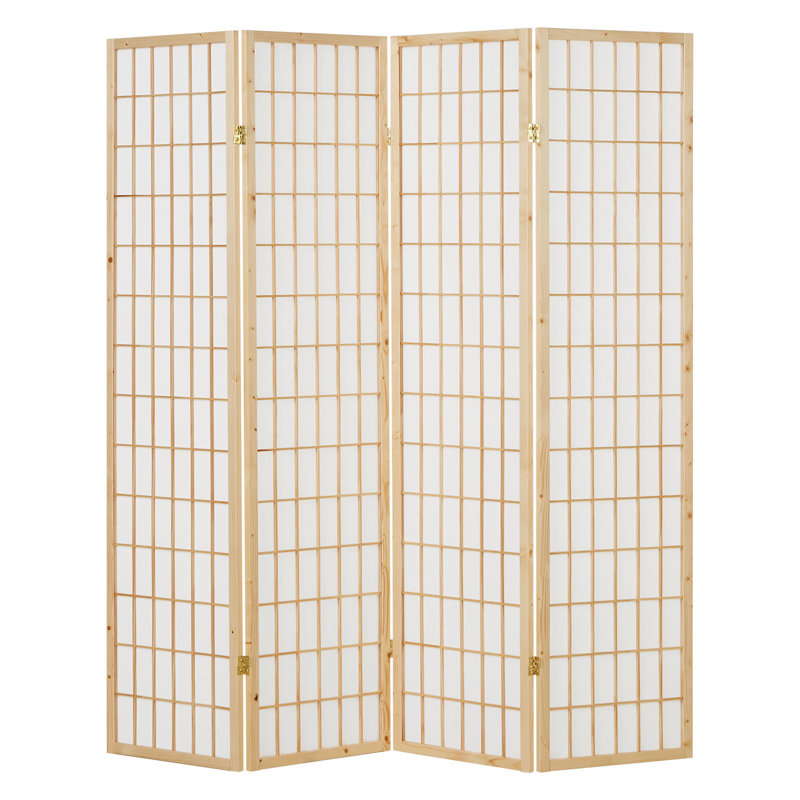 Room Divider Sawtelle Screen Partition Shoji Room Divider Wood, 4 panels, White/Natural Wood