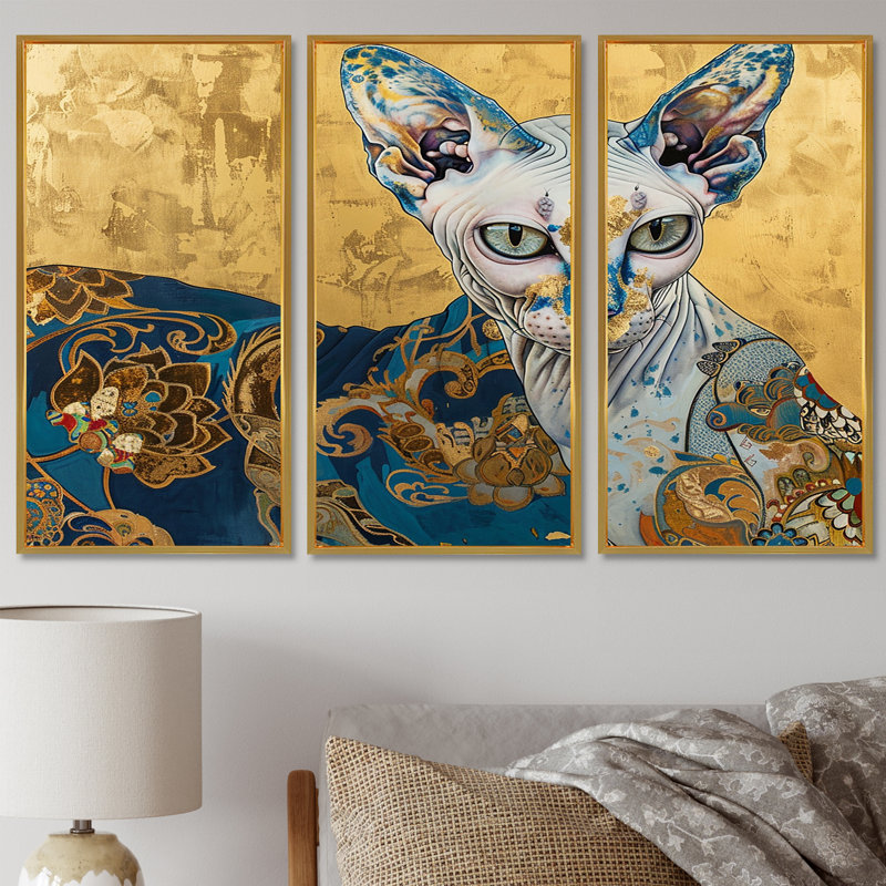 Ensemble d'art mural Khari - Chat, Cadre flottant doré, H 28 po x l 36 po x P 1 po