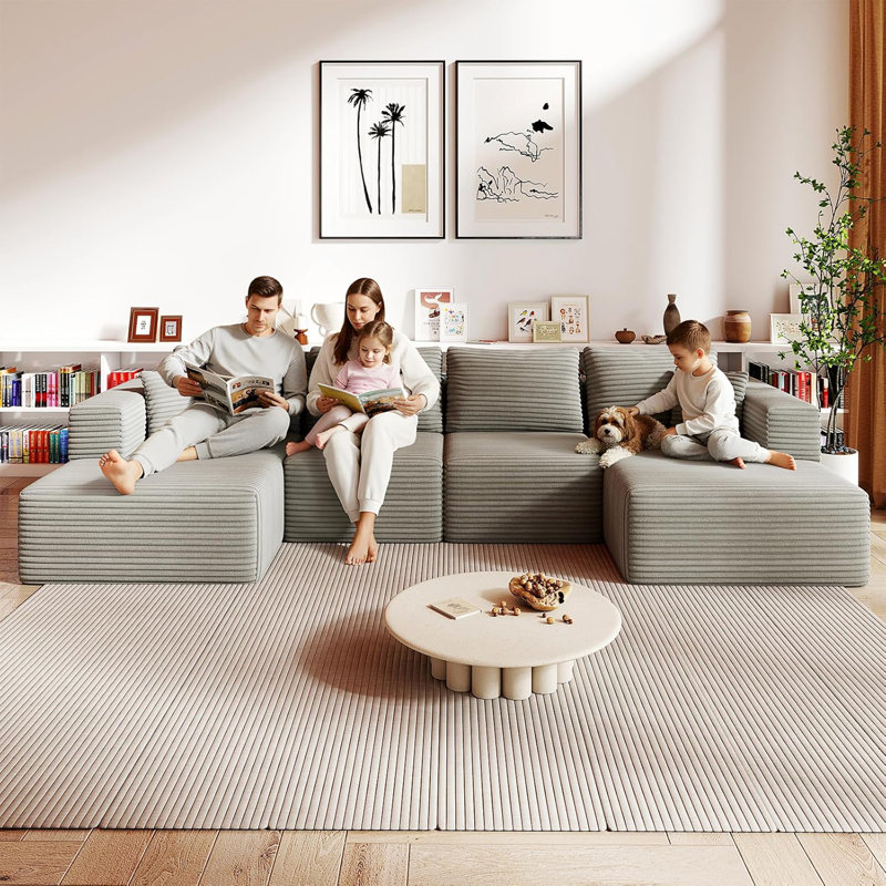 Boneless Boneless Sectional Couch, U-Shaped Cloud Sofa, 4 Seat Modular Memory Foam Couch for Medium Room,Grey