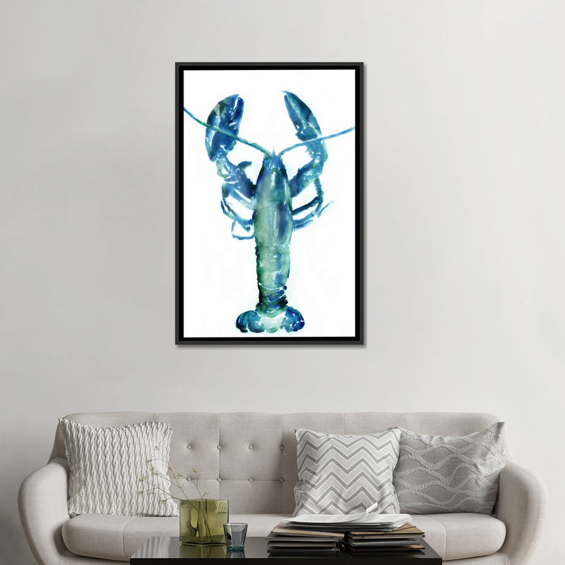 Homard par Edward Selkirk - reproduction imprimée, H 26 po x l 18 po x P 1,5 po, Toile avec cadre noir, Pas de tapis