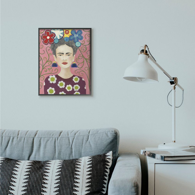 «Frida Fashion Designer Pattern Paint», impression sur toile, H 20 po x l 16 po x P 1,5 po, Giclée encadrée noir minuit