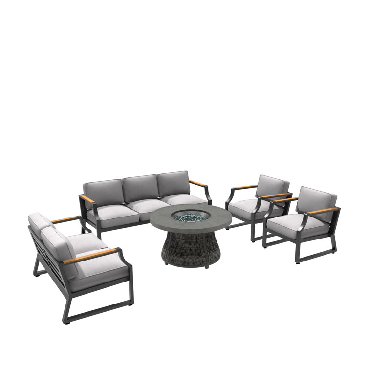 Artherine 7 - Person Patio Conversation Set with Cushions, Gray/Black