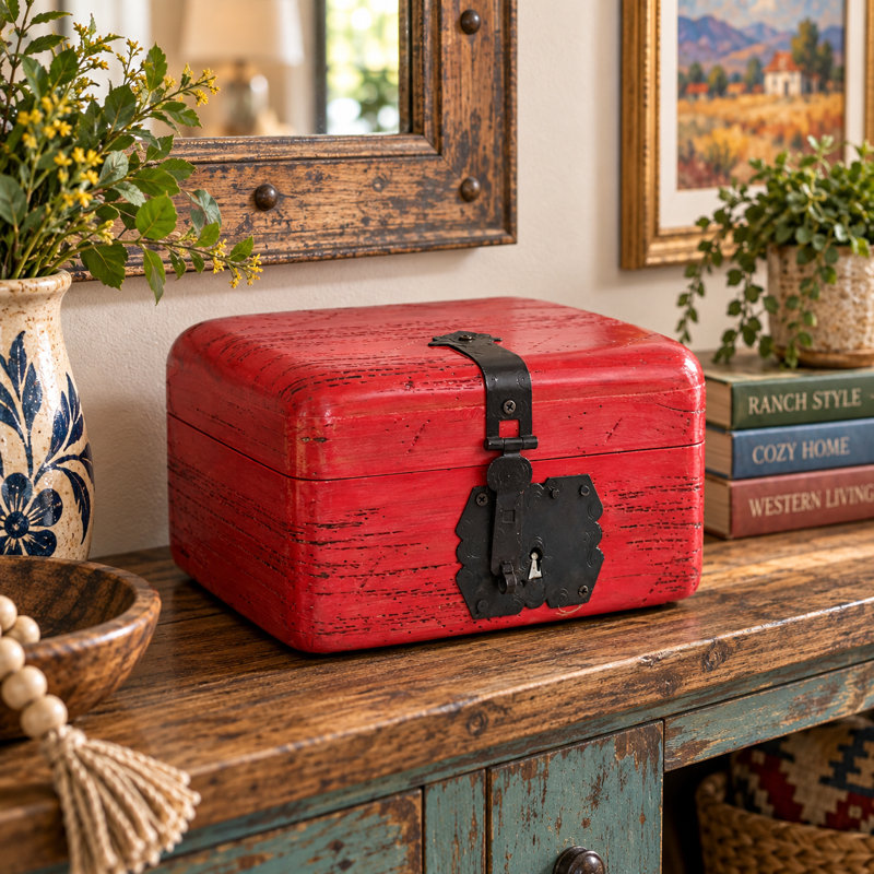 Boîte à bibelots en bois rouge avec clé Keepsakes Collection