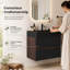 Meuble-lavabo mural 24 po, tiroirs noirs doux, lavabo à quartz noir mat, 2 tiroirs-130188963