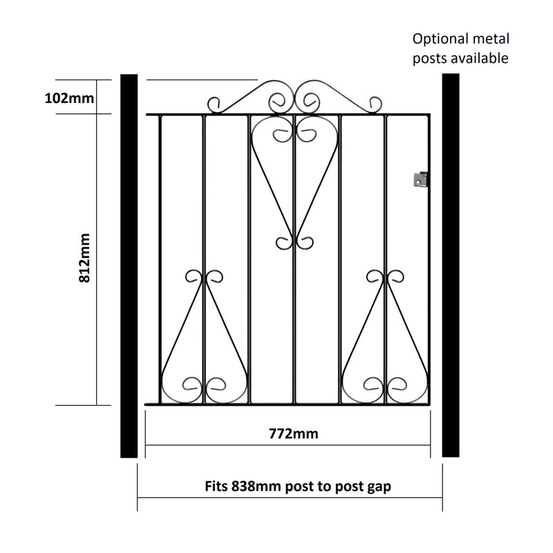 Suez Scroll Metal Garden Gate 91cm High, 84cm W X 91cm H