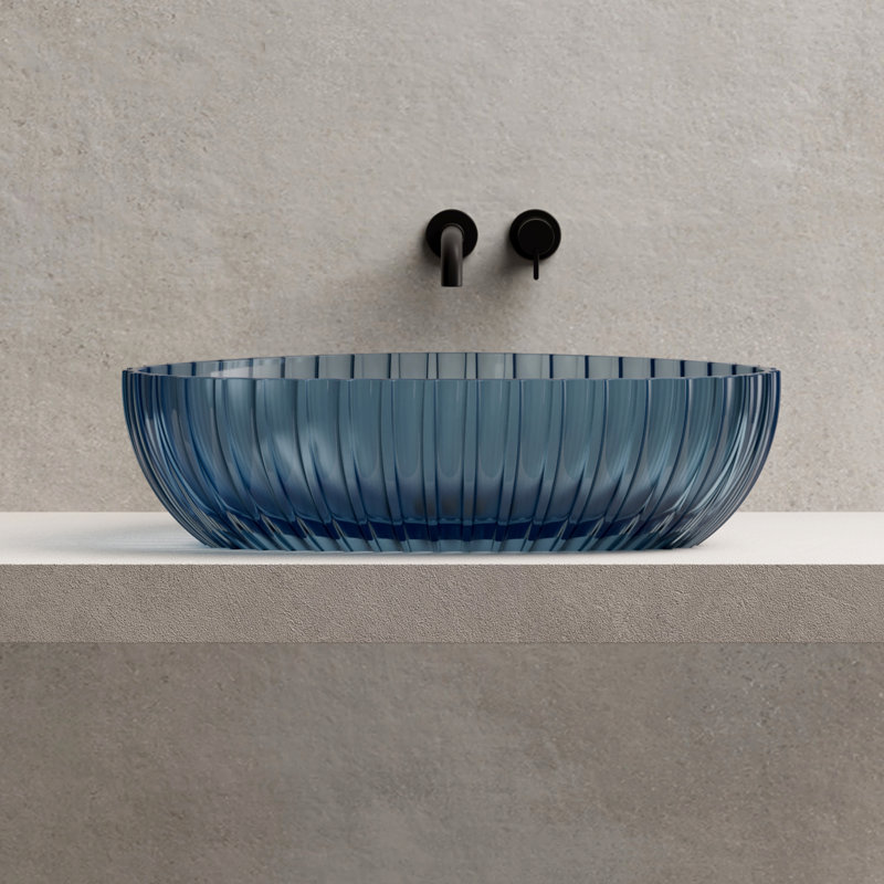 MonBlari 23" X 15" Triangle Resin Bathroom Vessel Sink Starry Blue, Blue