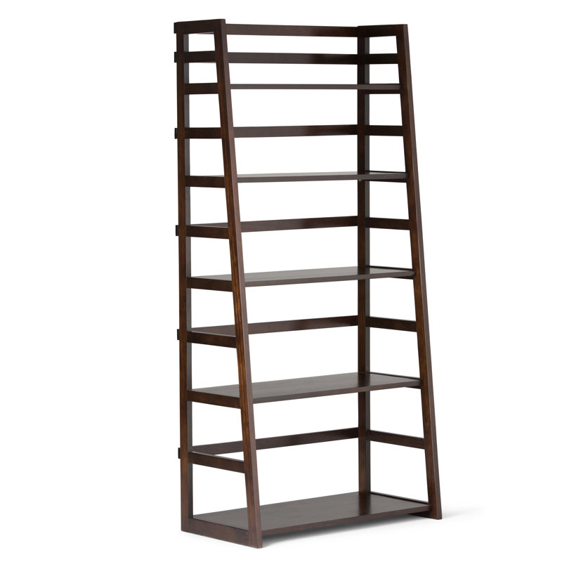 Acadian 63"H Solid Wood Transitional Ladder Bookcase with Slanted Frame and Open Storage, (5 Shelves) 63" H x 30" W x 16" D