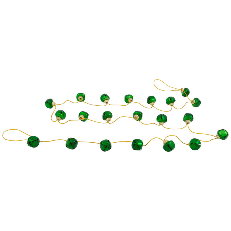 Shiny Metal Jingle Bells Christmas Garland - 7.5' - Green, Green
