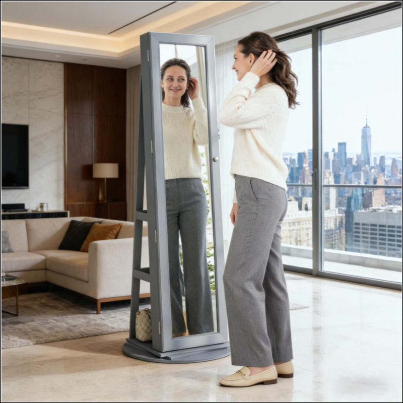 Robust Mirror,360° Swivel Full-Length Mirror,With Storage Shelves