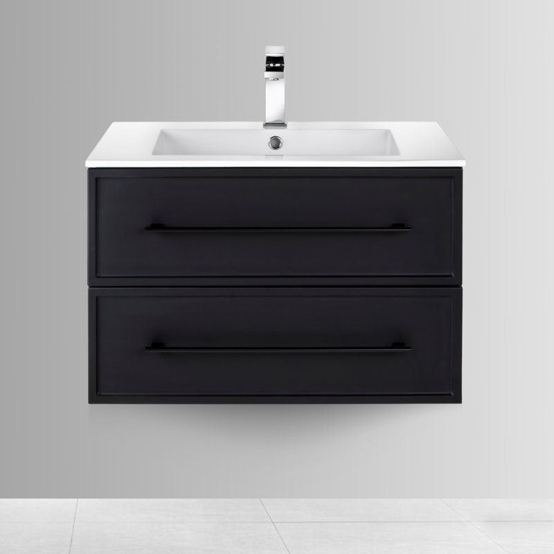 Meuble-lavabo mural simple 30 po avec plateau en marbre Milano, Noir