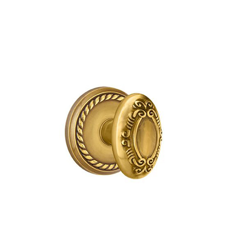 Ensemble de boutons d'intimité Emtek avec rosette en corde et bouton Victoria, Laiton antique français