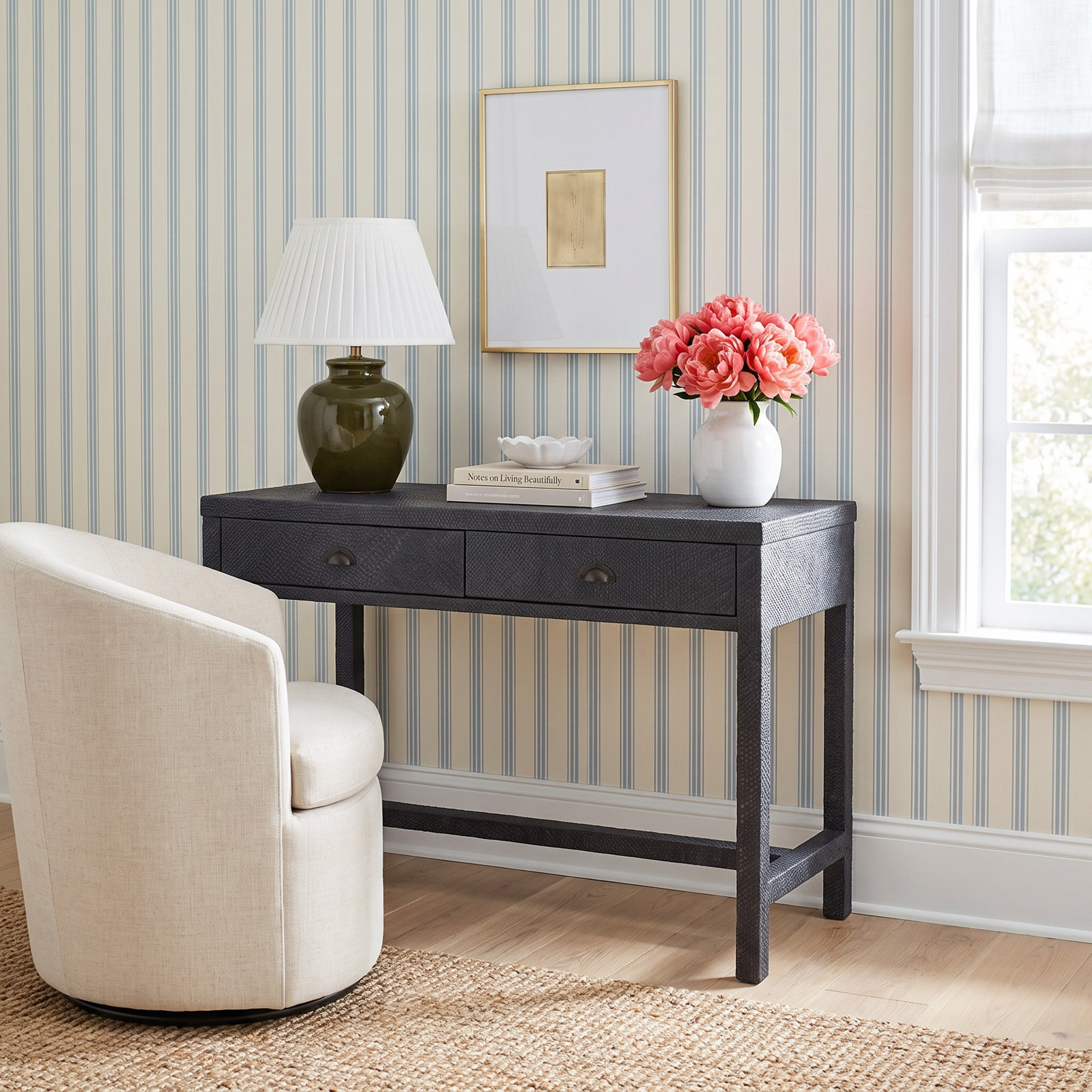 Finlay 2 Drawer Pandan Wrap Desk, Navy