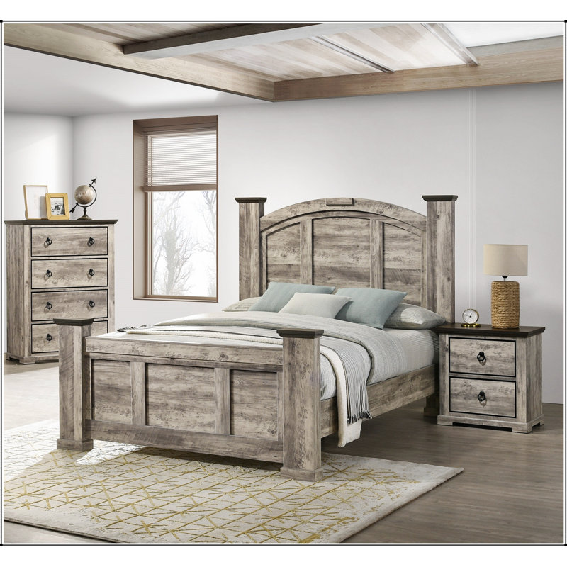 Commode contemporaine à quatre tiroirs rustique avec finition bicolore grise et poignées en métal pour le rangement de la chambre à coucher