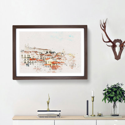Alfalma Lisbon Portugal Skyline Watercolour - Single Picture Frame Print on MDF