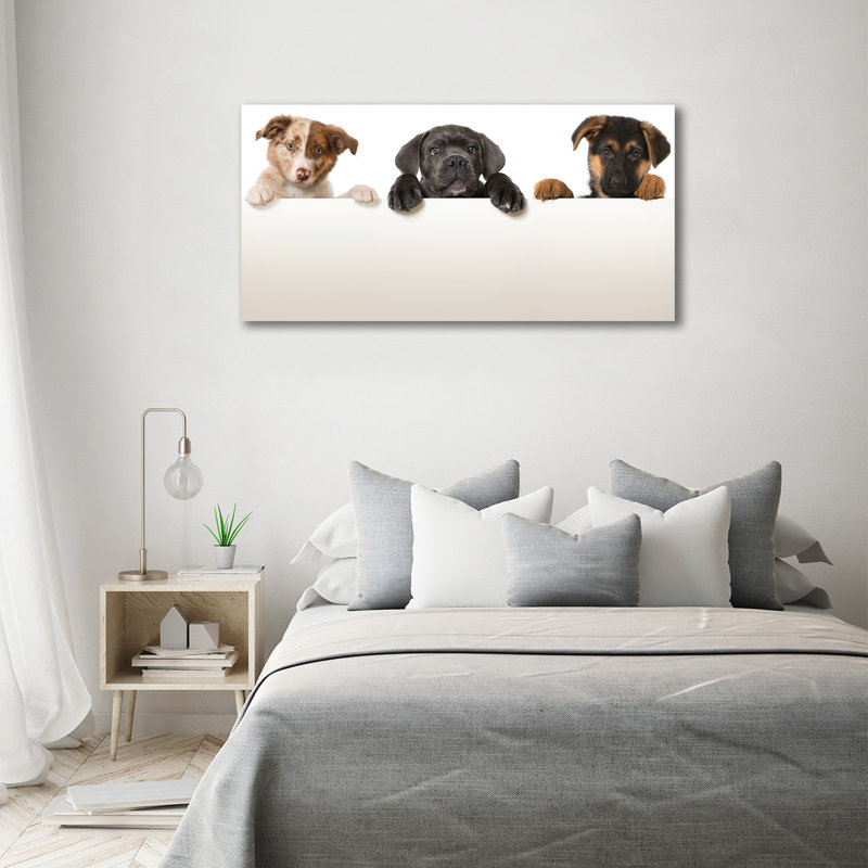 Three Puppies - Print, 70cm H x  140cm W x 2cm D, Canvas