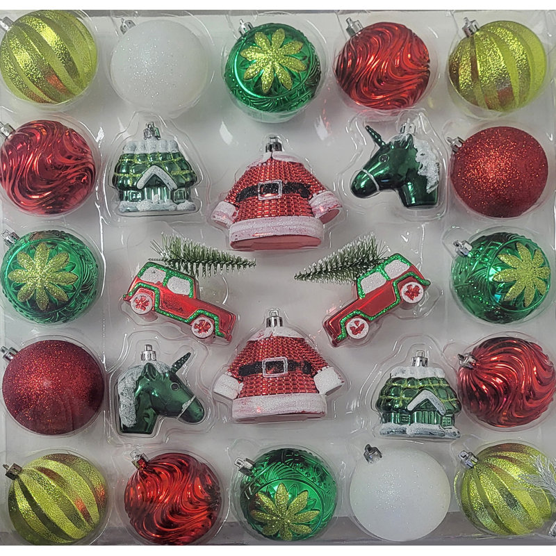 Ensemble de 24 décorations de Noël de forme arctique assorties, Rouge / bleu / vert / blanc