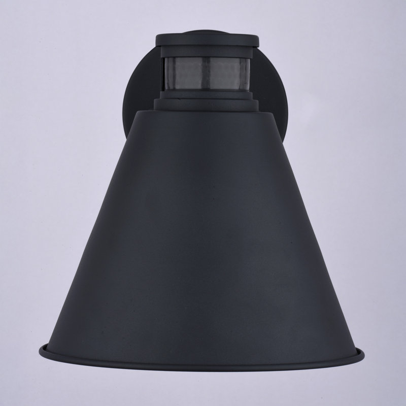 Amielia 8.75 in. H 1-Light Textured Black Contemporary Motion Sensor Dusk to Dawn Outdoor Wall Light, Metal Shade, Dark Sky Compliant, Use for Exterior Porch Patio Front Door or Garage
