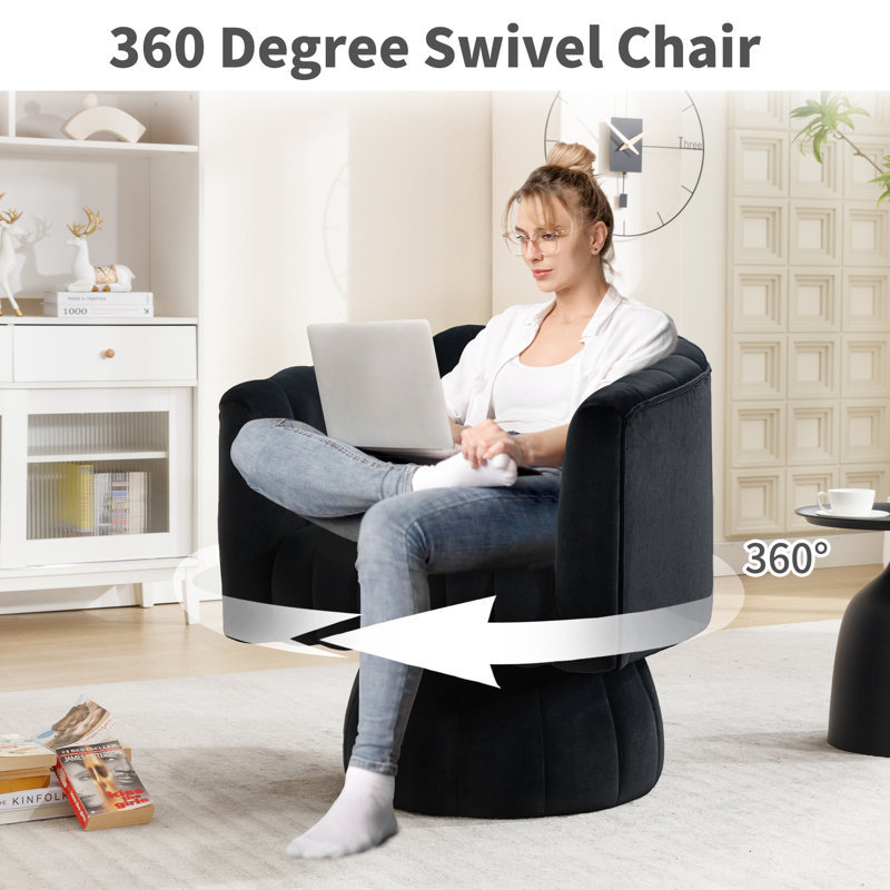 Velvet Swivel Barrel Chair, black