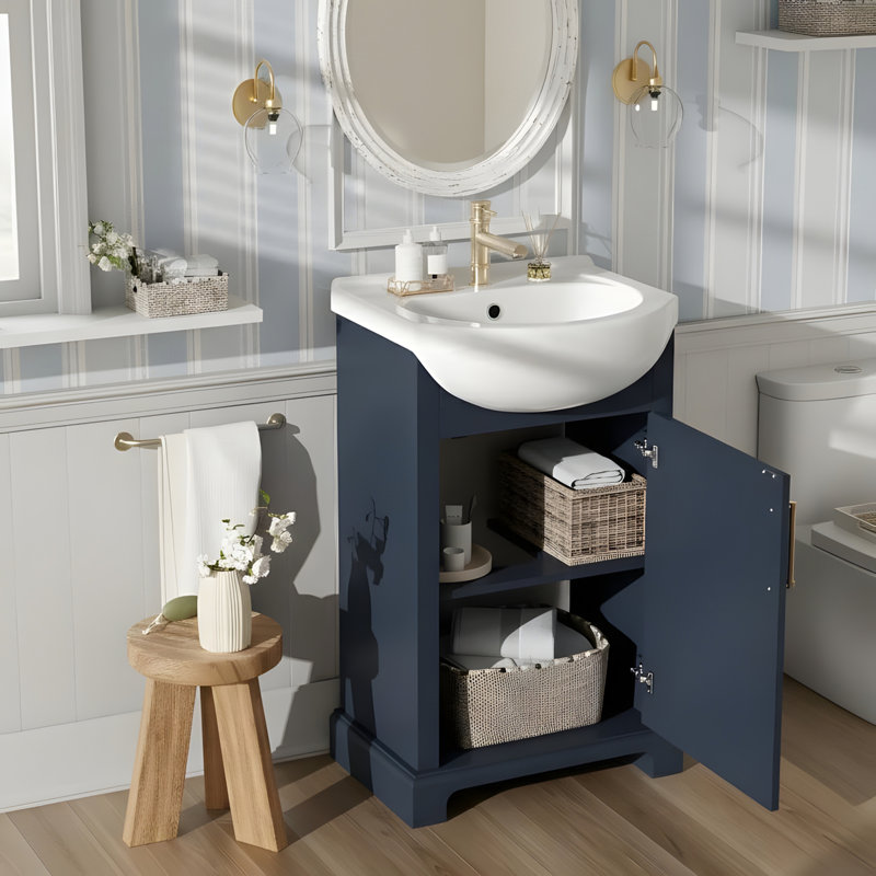 Ensemble de meuble-lavabo simple à conception cylindrique, Bleu