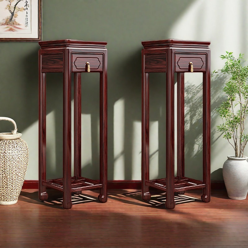 Support pour plante en bois massif avec tiroir: Support pour plante Classic Design - ensemble de 2