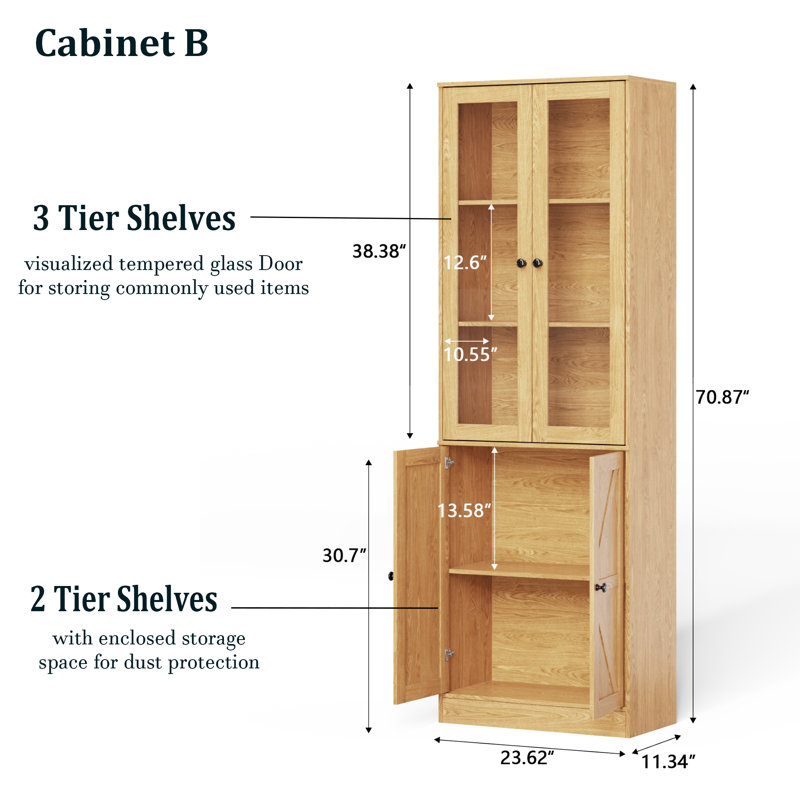 Ensemble d'armoires de rangement 70 po H 70,9 po, Bois
