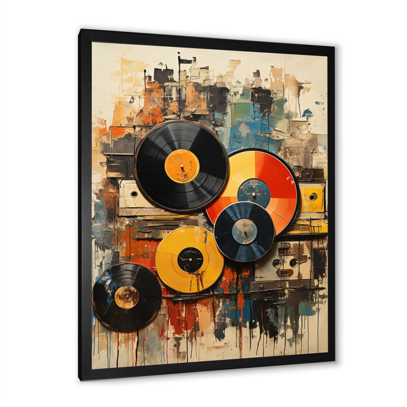Vinyle, disque vinyle rétro I - impression sur toile, disques vinyle, H 32 po x l 16 po x P 1 po, Cadre photo noir simple