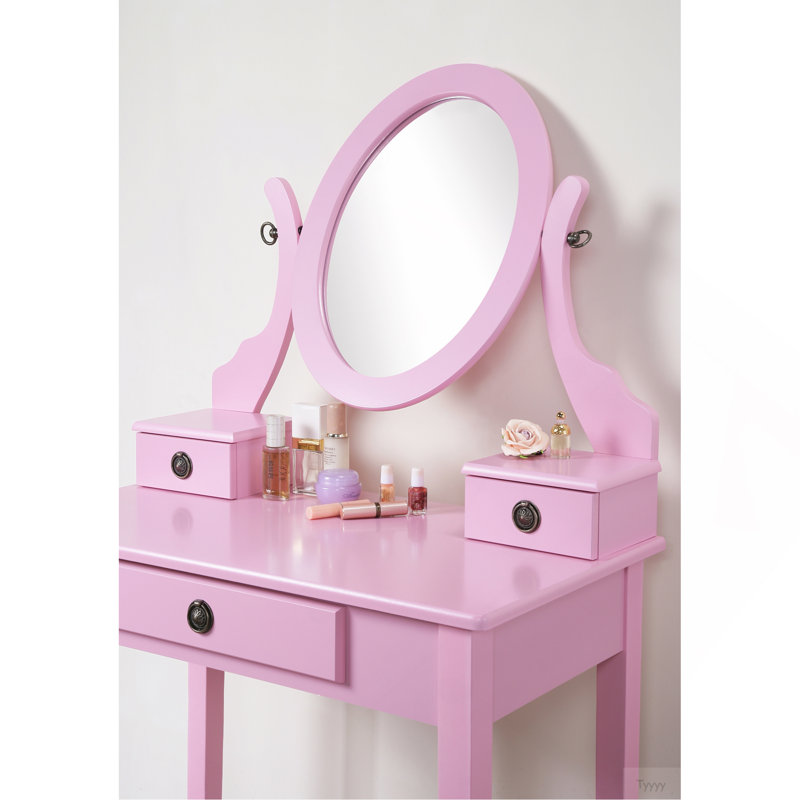 Ensemble coiffeuse et tabouret de maquillage Moniys, Rose