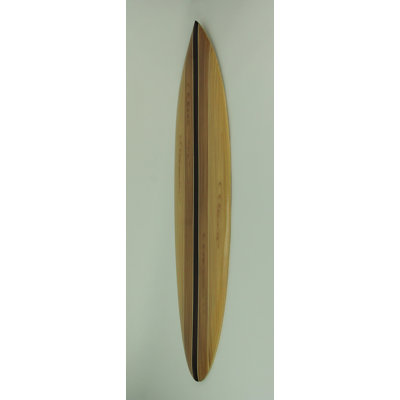 Coastal Striped Wooden Surfboard Wall Art with Brown or Blue Finish and Metal Ring Hanger — 39.5" H X 9.5" W X 0.25" D