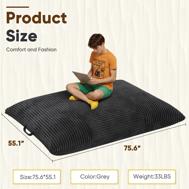 Adult Giant Bean Bag Chair, 3-in-1 Bean Bag Sofa, With Corduroy Cover Convertible Bean Bag Floor Cushion With Machine Washable Cover For Living Room