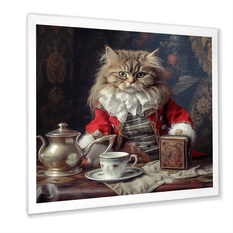 Chat blanc sibérien en costume élégant sur toile, Cadre simple blanc, H 24 po x l 24 po x P 1 po