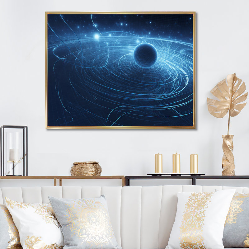 Système solaire bleu galaxie magnétique - impression, Cadre flottant doré, H 12 po x l 20 po x P 1 po