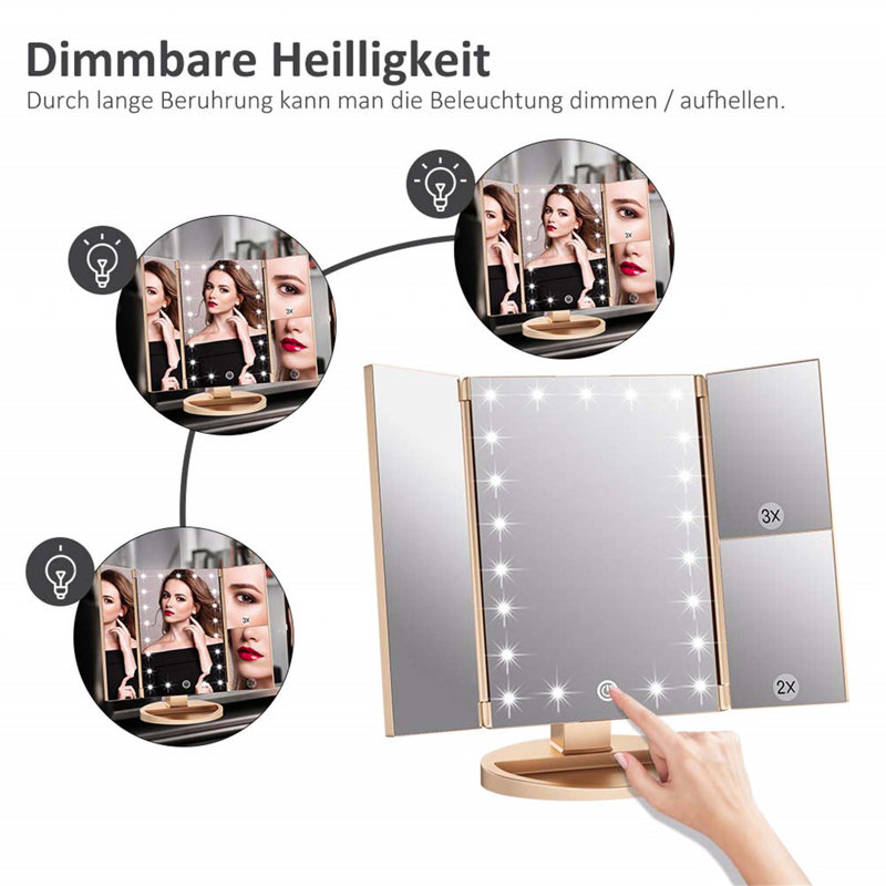 Demetrias Plastic Rectangle Freestanding Vanity Mirror, Gold