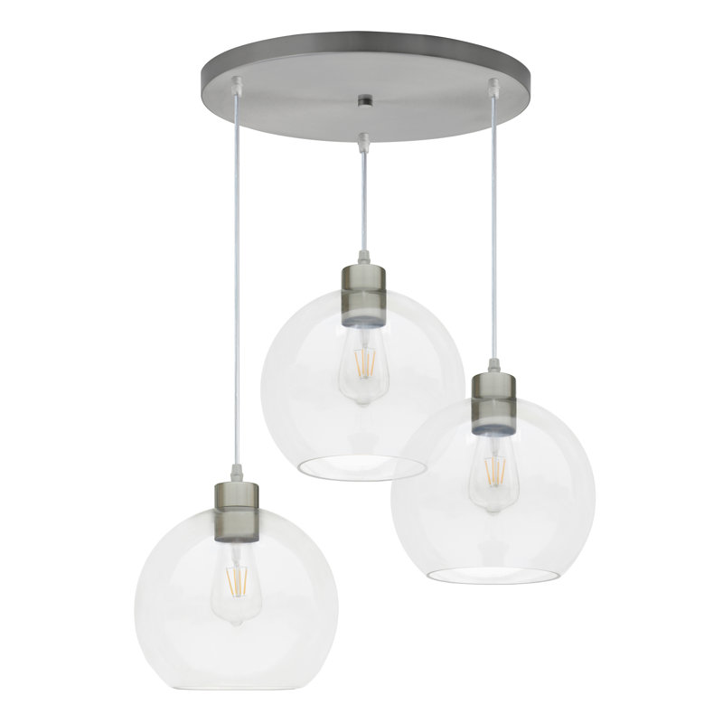 Luminaire suspendu rond en acier inoxydable 3 lumières, Acier Inoxydable, Trois lumières