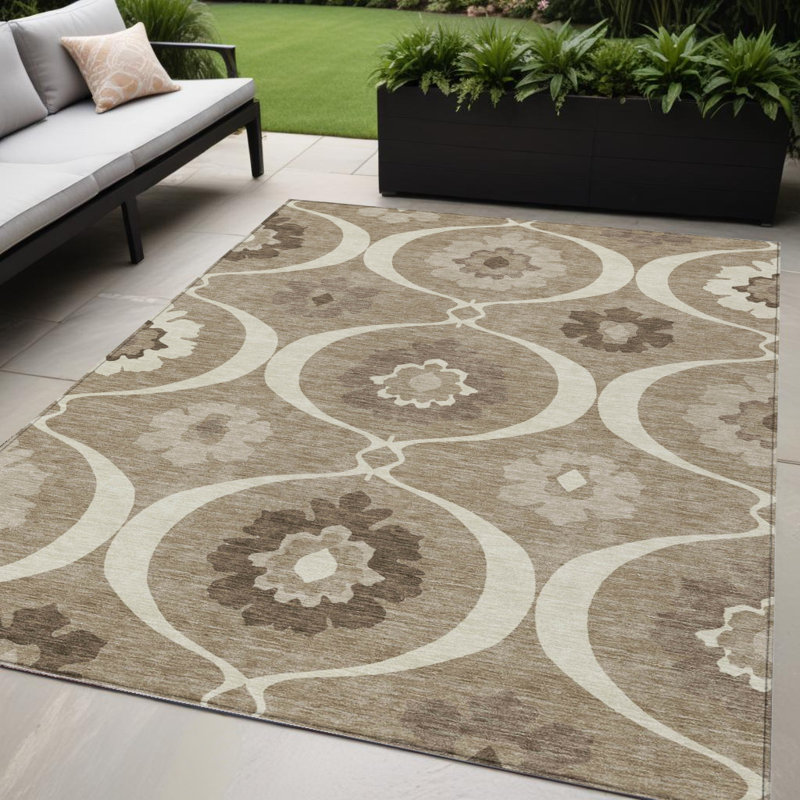Tapis intérieur / extérieur taupe brun et ivoire 5 'x 8'