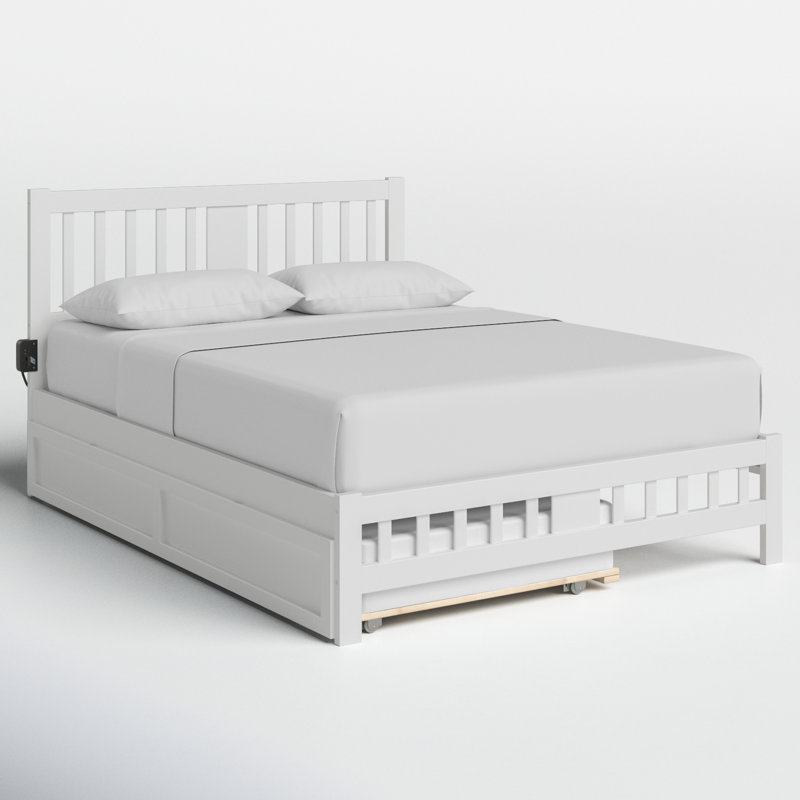 Lit plateforme en bois massif Anakin avec lit gigogne assorti, Blanc, Grand