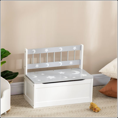 Qaba Toddler Toy Box Storage Bench with Large 27 L Interior, Kids Storage Bench Seat with Storage for Toddler Playroom Furniture, Kids Bedroom Furnitu