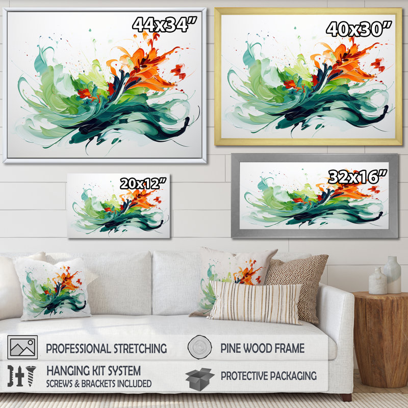 «Green and White Abstract Expression», peinture V - art mural abstrait, Cadre d'angle fermé noir