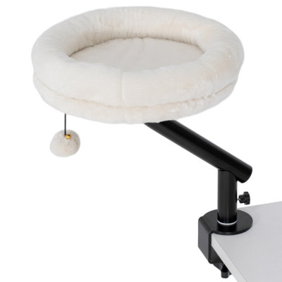 360° Rotatable Adjustable Cat Desk Bed, Window Table Cat Hammock, Cream White