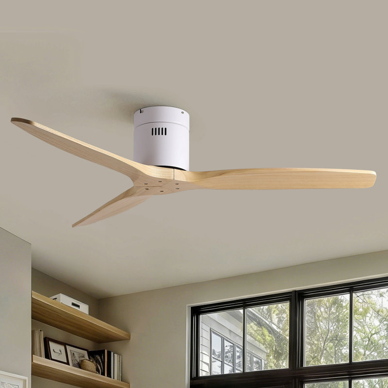 Ventilateur de plafond à profil bas en bois massif 52 po American Natural Mordern, Blanc mat / blanc