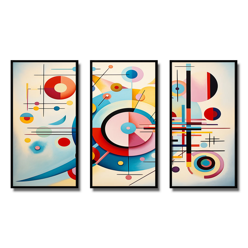 «Blue and Pink Abstract Geometric Vision 1» - art mural géométrique, Cadre flottant noir, H 28 po x l 36 po x P 1 po