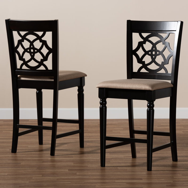 Upholstered Counter Stool with Solid Wood Frame, Sand