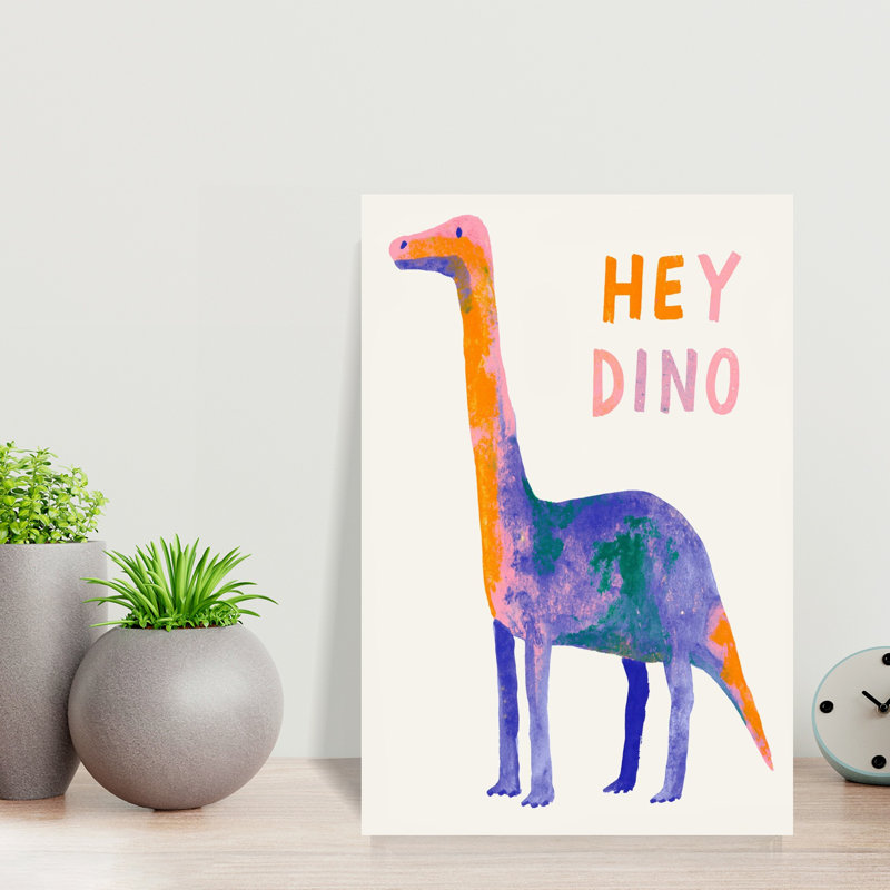 Friendly Colorful Dino Abstract Colorful Modern Animal Wall Art Print 1 Piece Wrapped Canvas Wall Art, 45.72cm H x 30.48cm W