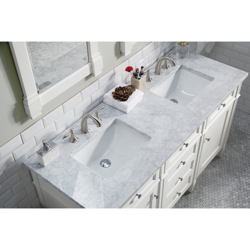 Brittany 60'' W Vanity, Carrara White, Bright White, 8" Widespread
