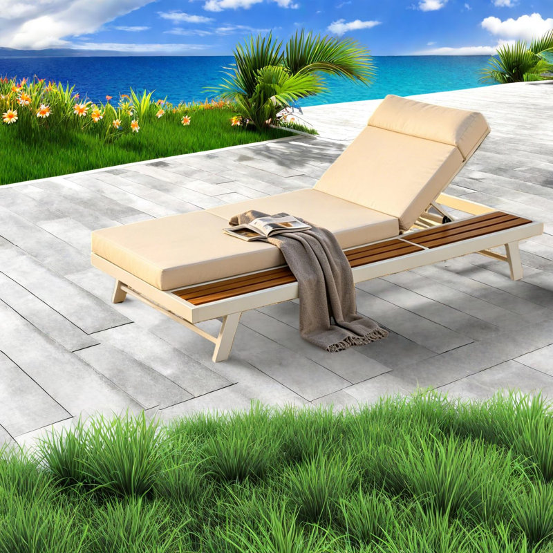 Méridiennes de patio modernes avec rangement, métal en bois d'acacia pour la piscine