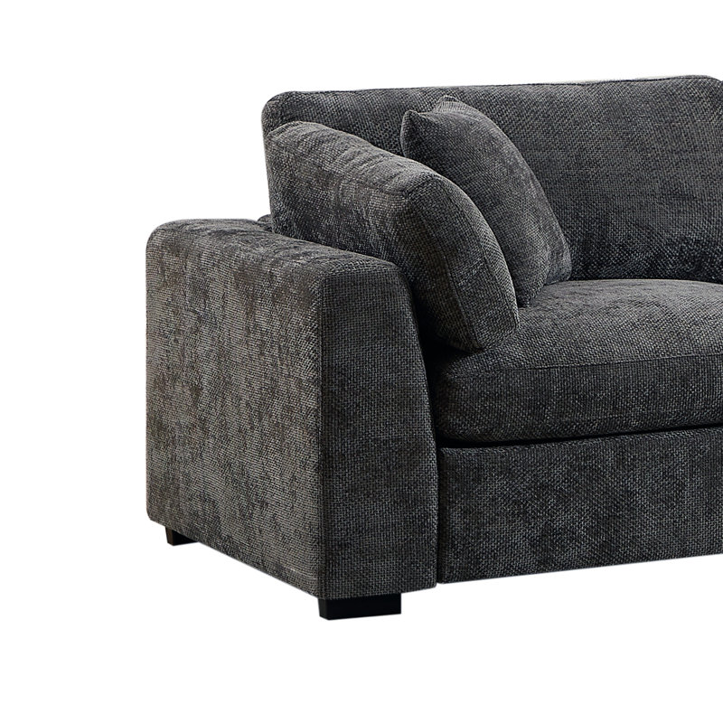 Canapé modulaire avec repose-pieds Aariketh, Polyester gris foncé, H 36,3 po x l 168,68 po x P 36,6 po
