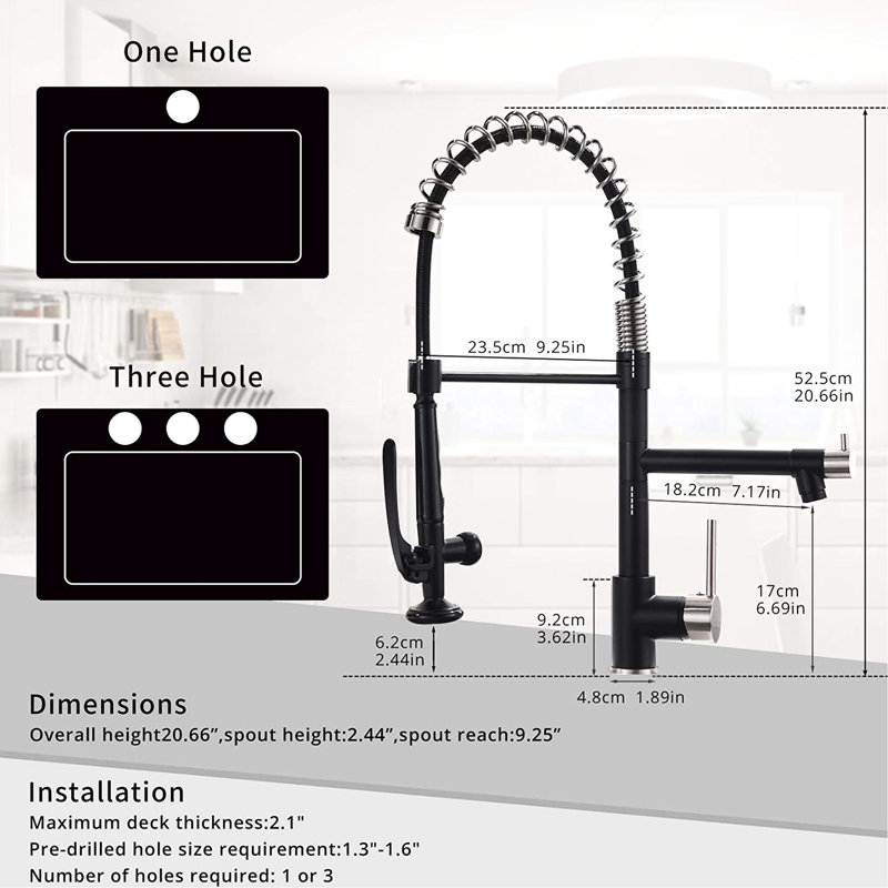 Robinet d'évier de cuisine contemporain en noir et argent - rétractable, poignée simple, alimentation en eau chaude froide, robinet en céramique élégant, luminaire
