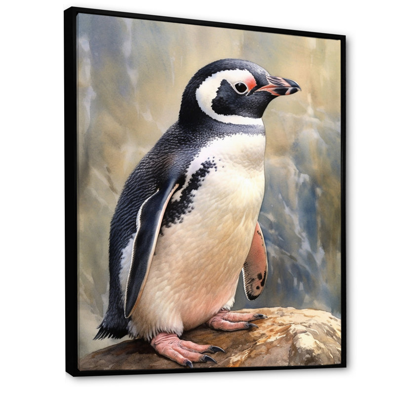 «Graceful Penguins IV» sur toile, Cadre flottant noir, H 20 po x l 12 po x P 1 po