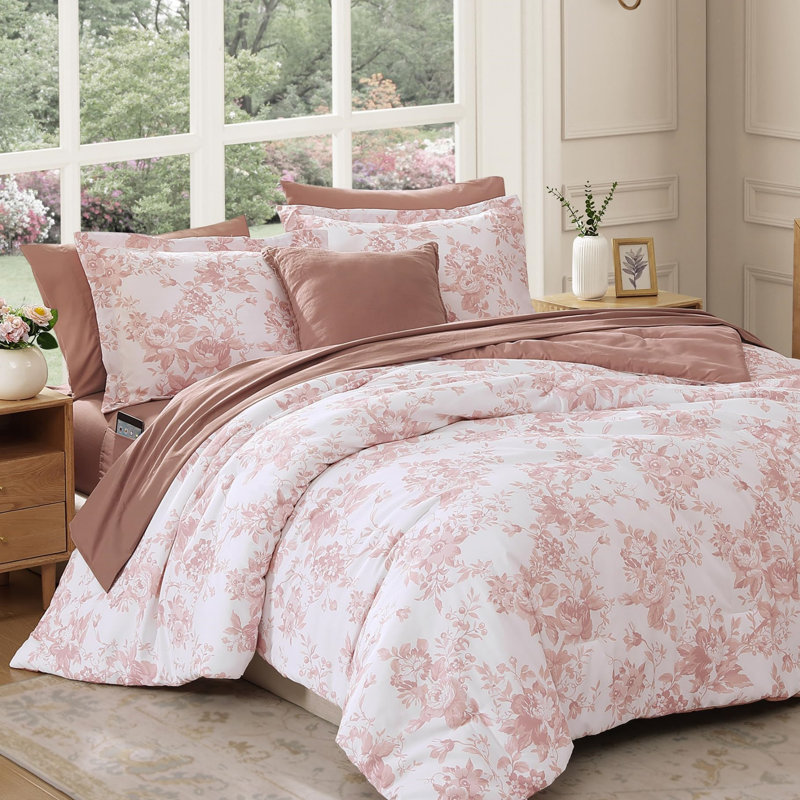 Ensemble d'édredon rose toutes saisons (ensemble de 7), Édredon de très grande taille et 6 pièces suppl