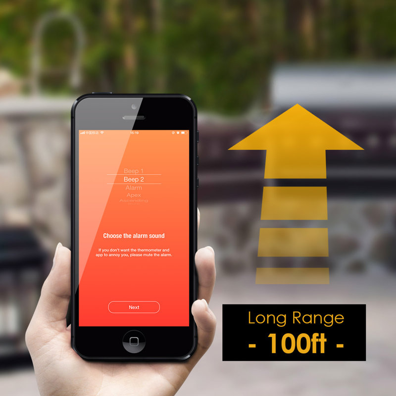 Wireless Bluetooth Dual Probe Meat Thermometer with Orange Backlight